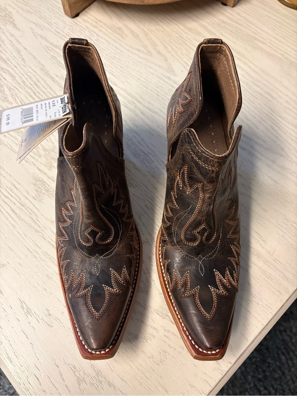 Ariat Brown Leather Western Cutout Ankle Booties - Picture 4 of 5